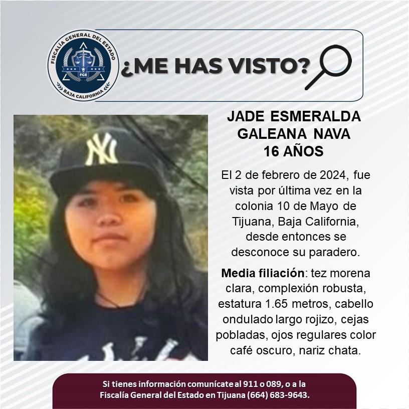 Servicio social: Se busca a Jade Esmeralda Galeana Nava de 16 años
