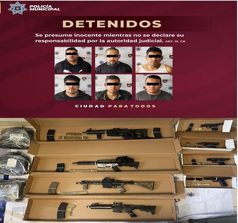 La Policía municipal Tijuana detiene a 7 sujetos fuertemente armados