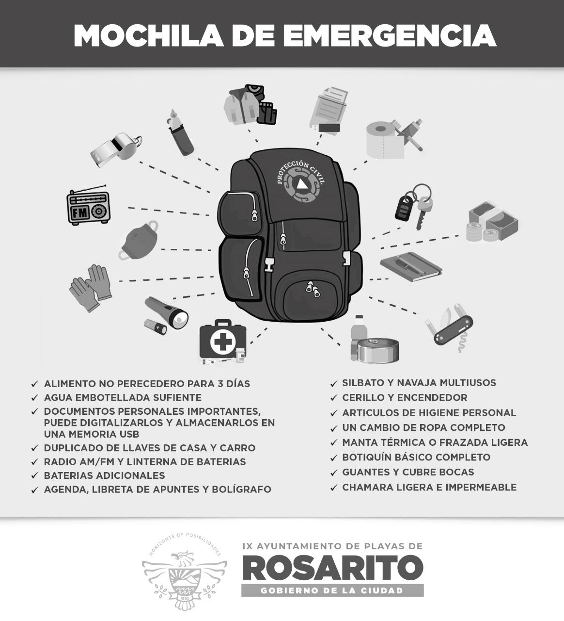 Recomienda Gobierno de Rosarito tener una mochila de emergencias ante cualquier eventualidad