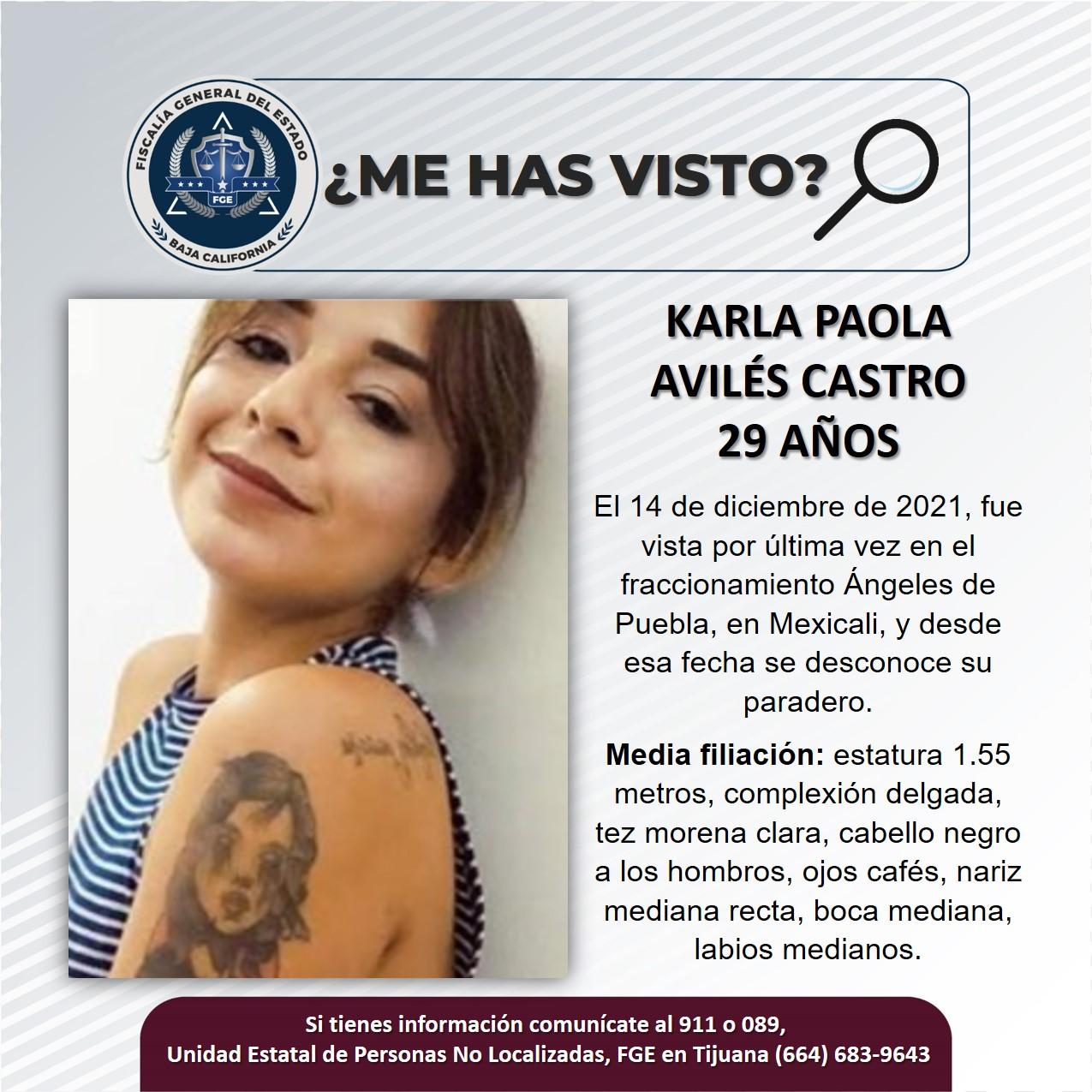 Servicio social: Se busca a Karla Paola Avilés Castro de 29 años de edad