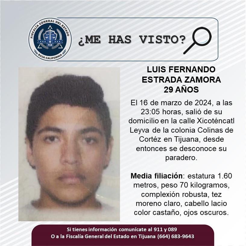 Servicio social: Se busca a Luis Fernando Estrada Zamora de 23 años