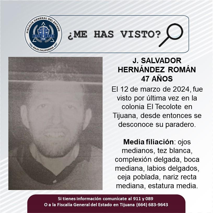 Servicio social: se busca a J. Salvador Hernández Román de 47 años