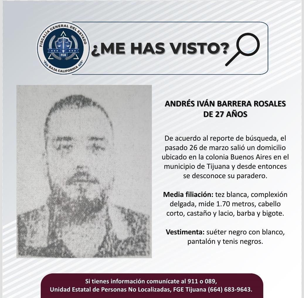 Servicio social: Se busca a Andrés Iván Barrera Rosales de 27 años
