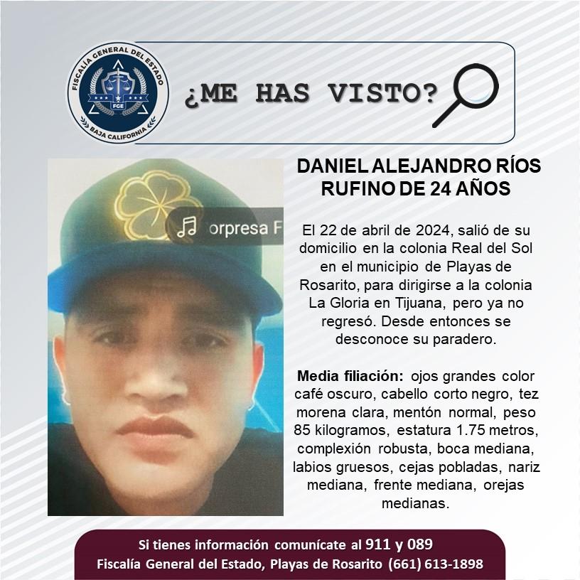 Servicio social: Se busca a Daniel Alejandro Ríos Rufino de 24 años