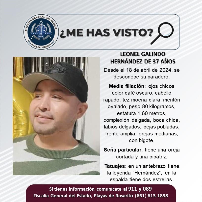 Servicio social: Se busca a Leonel Galindo Hernández de 37 años de edad