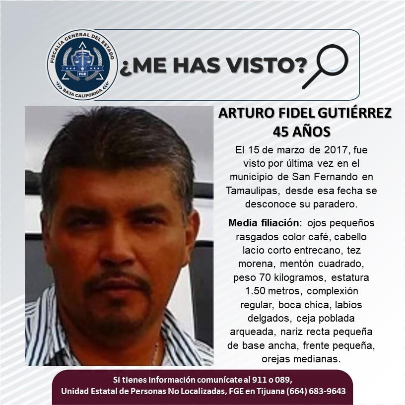 Servicio social: Se busca a Arturo Fidel Gutiérrez de 45 años de edad