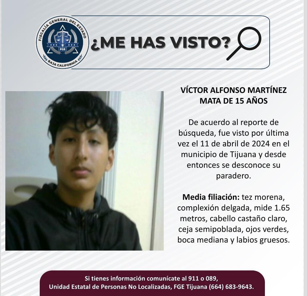 Servicio social: Se busca a Víctor Alfonso Martínez Mata de 15 años