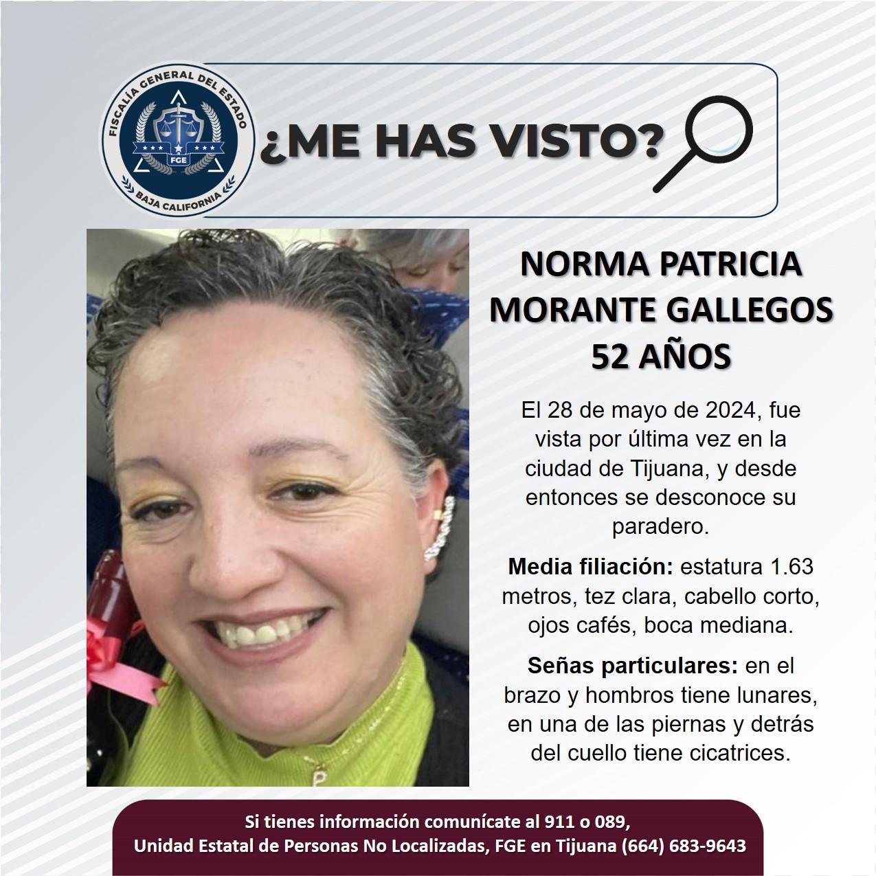 Servicio social: Se busca a Norma Patricia Morante Gallegos de 52 años de edad