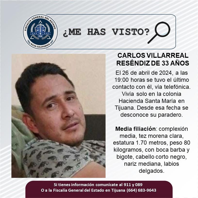 Servicio social: Se busca a Carlos Villarreal Reséndiz de 33 años de edad