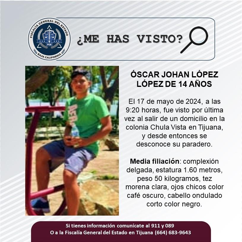 Servicio social: Se busca a Óscar Johan López López de 14 años de edad