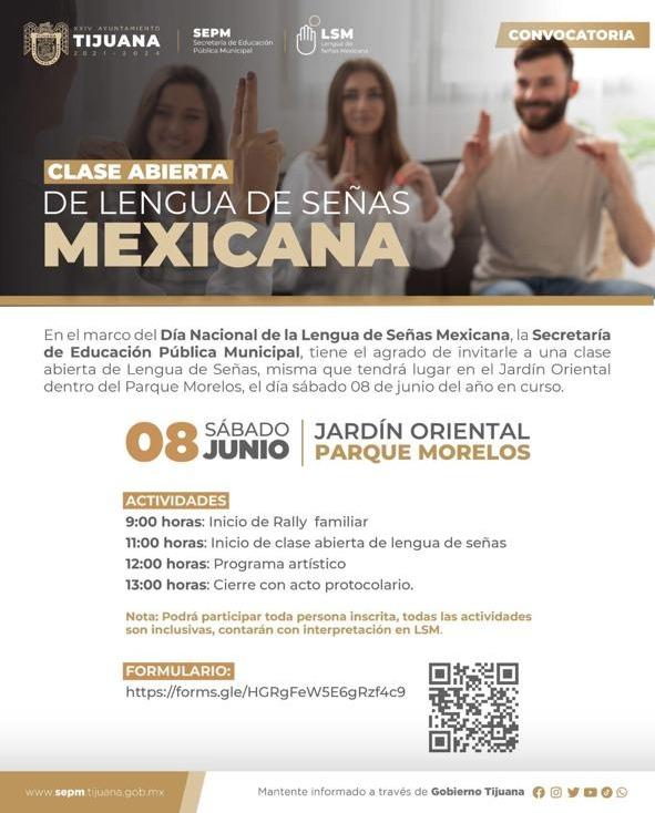 Próximo 8 de junio impartirán clase abierta de lengua de señas mexicana en Parque Morelos