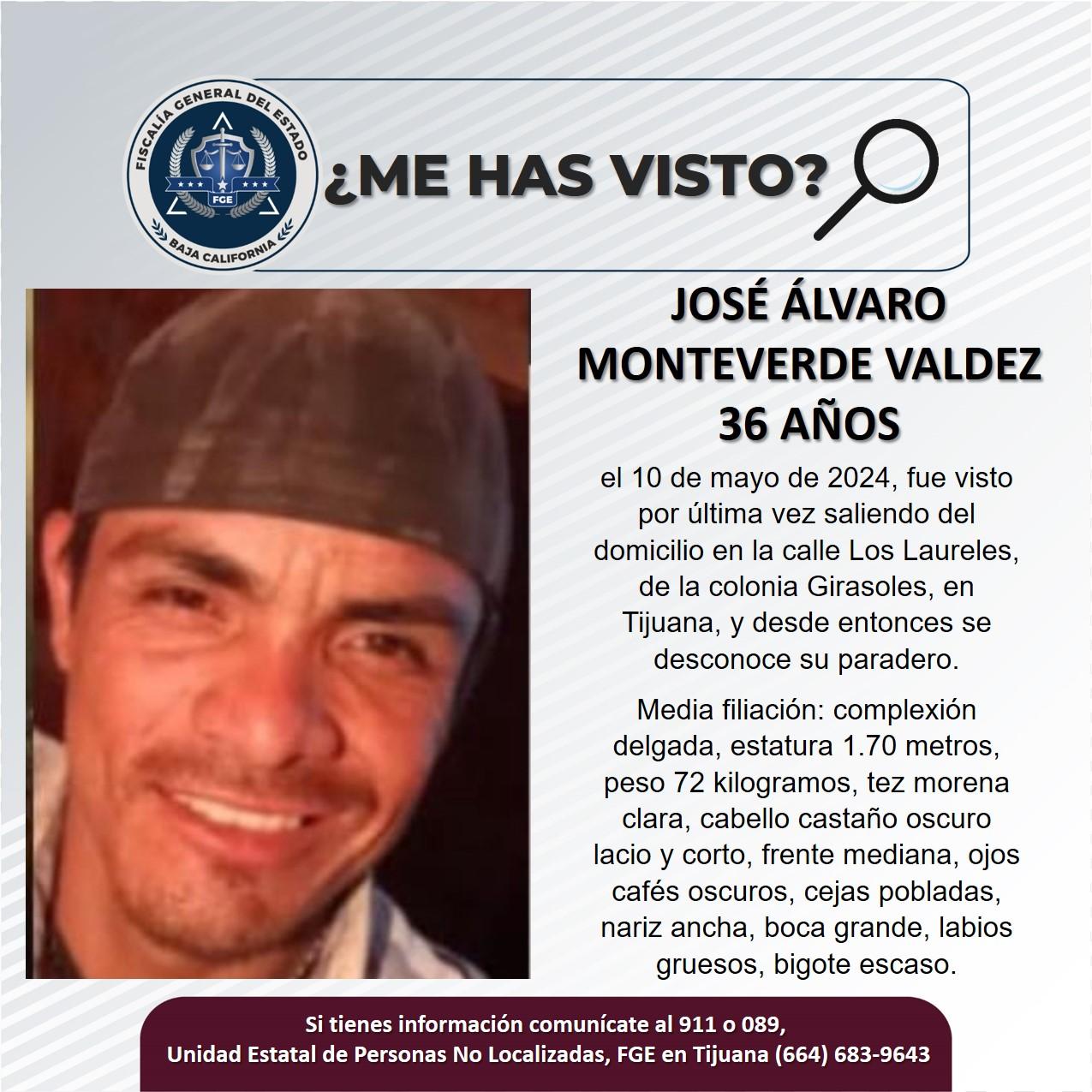 Servicio social: Se busca a José Álvaro Monteverde Valdez de 36 años de edad