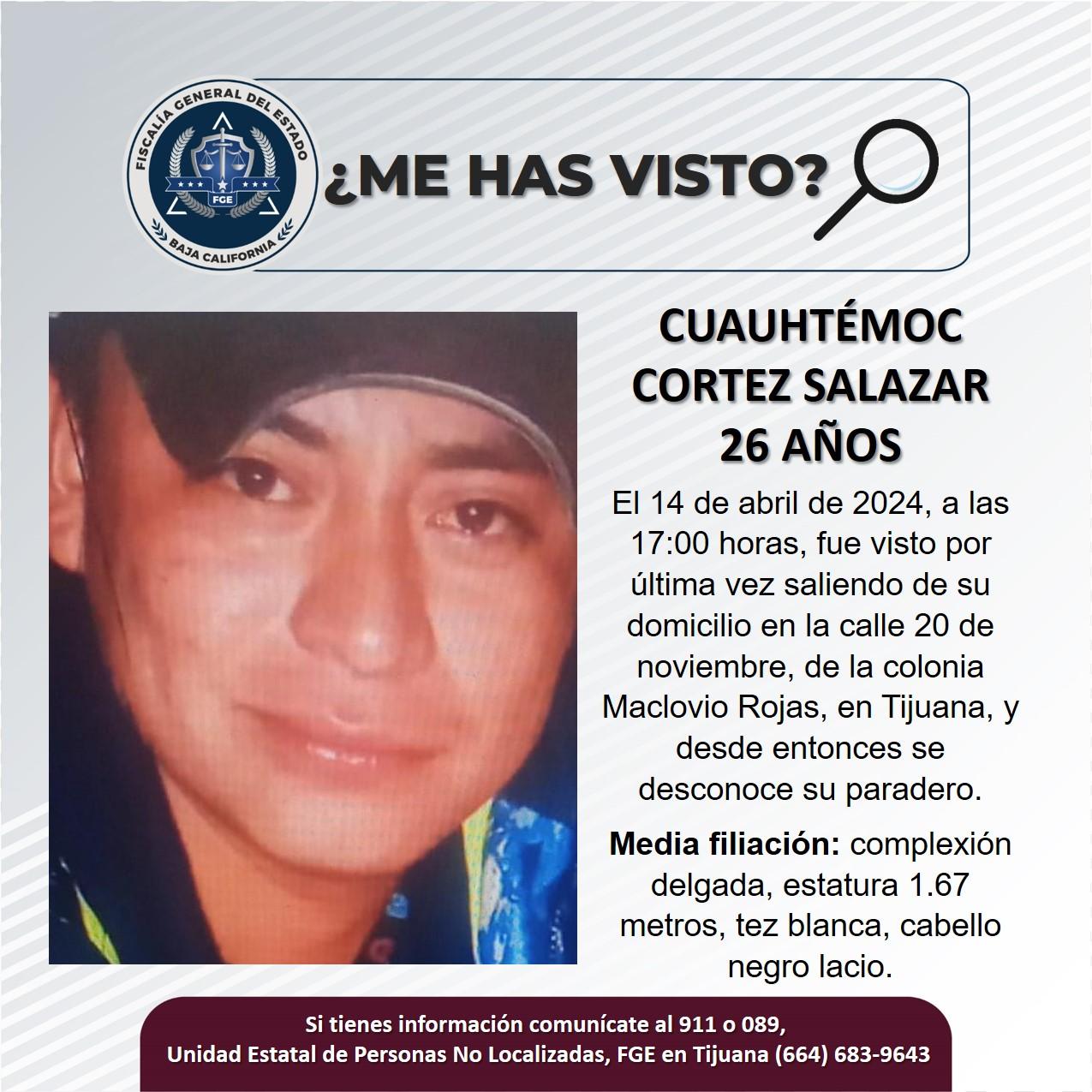 Servicio social: Se busca a Cuauhtémoc Cortez Salazar de 26 años de edad
