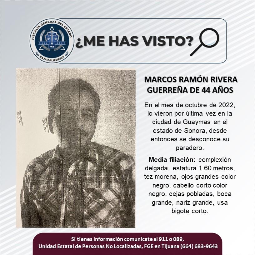 Servicio social: Se busca a Marcos Ramón Rivera Guerreña de 44 años de edad