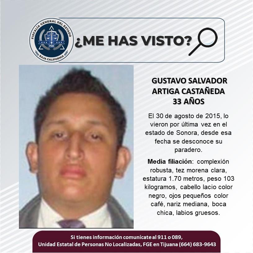 Servicio social: Se busca a Gustavo Salvador Artiga Castañeda de 33 años de edad