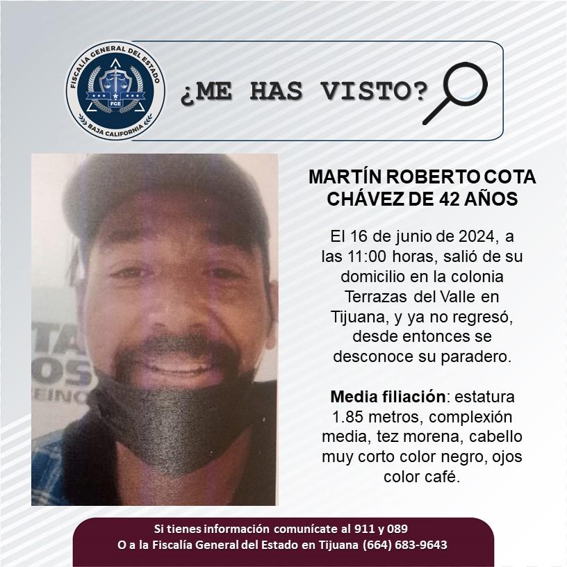 Servicio social: Se busca a Martín Roberto Cota Chávez de 42 años de edad