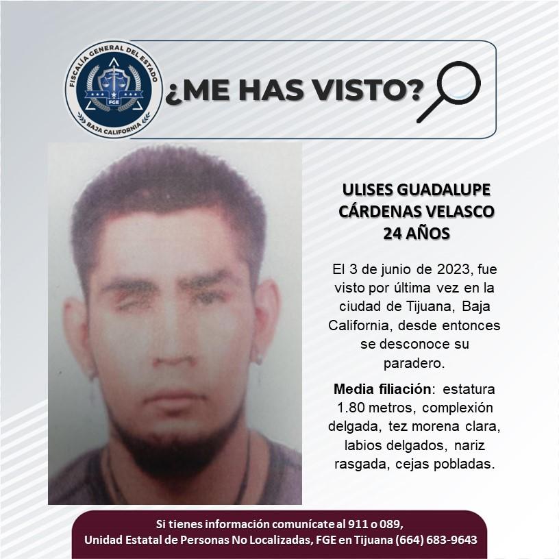 Servicio social: Se busca a Ulises Guadalupe Cárdenas Velasco de 24 años de edad