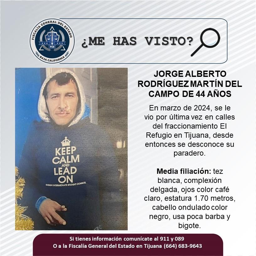 Servicio social: Se busca a Jorge Alberto Rodríguez Martín del Campo de 44 años de edad