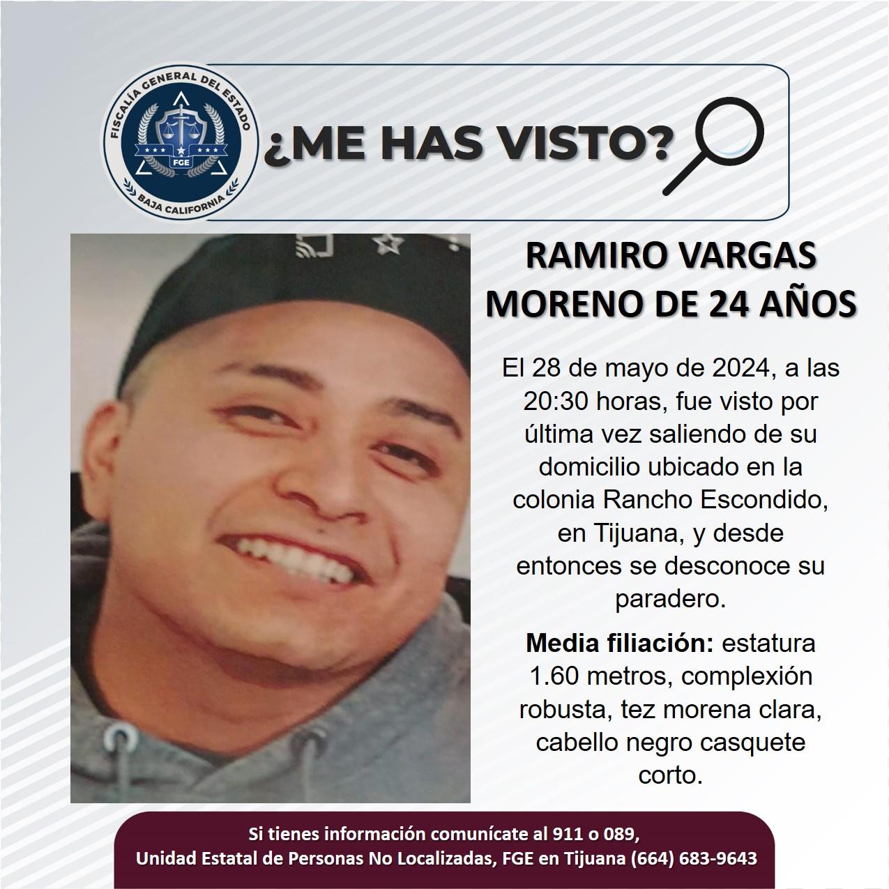 Servicio social: Se busca a Ramiro Vargas Moreno de 24 años de edad