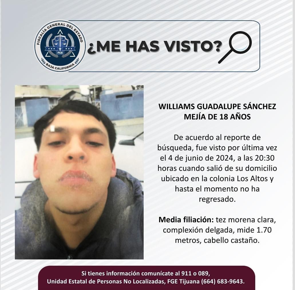 Servicio social: Se busca a Williams Guadalupe Sánchez Mejía de 18 años