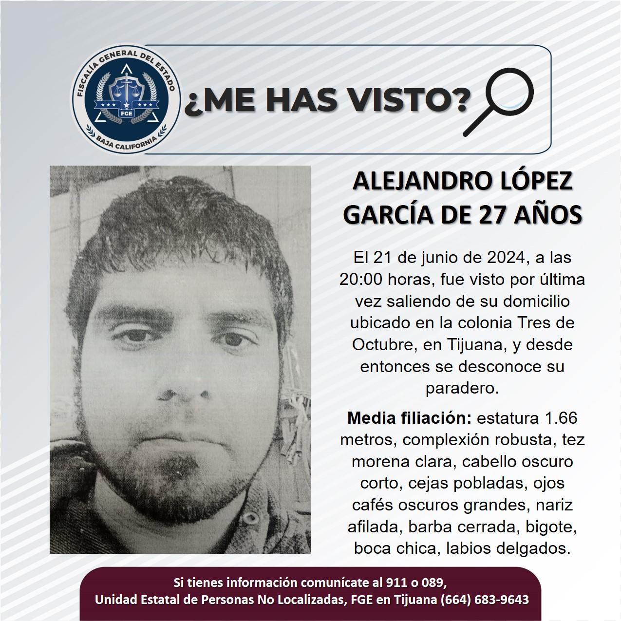 Servicio social: Se busca a Alejandro López García de 27 años de edad