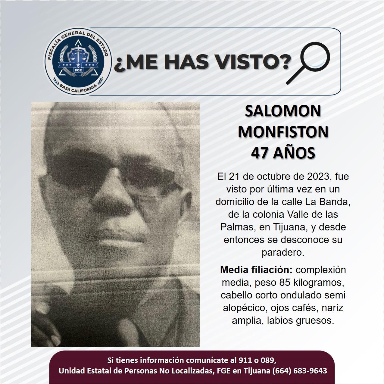 Servicio social: Se busca a Salomon Monfiston de 47 años de edad