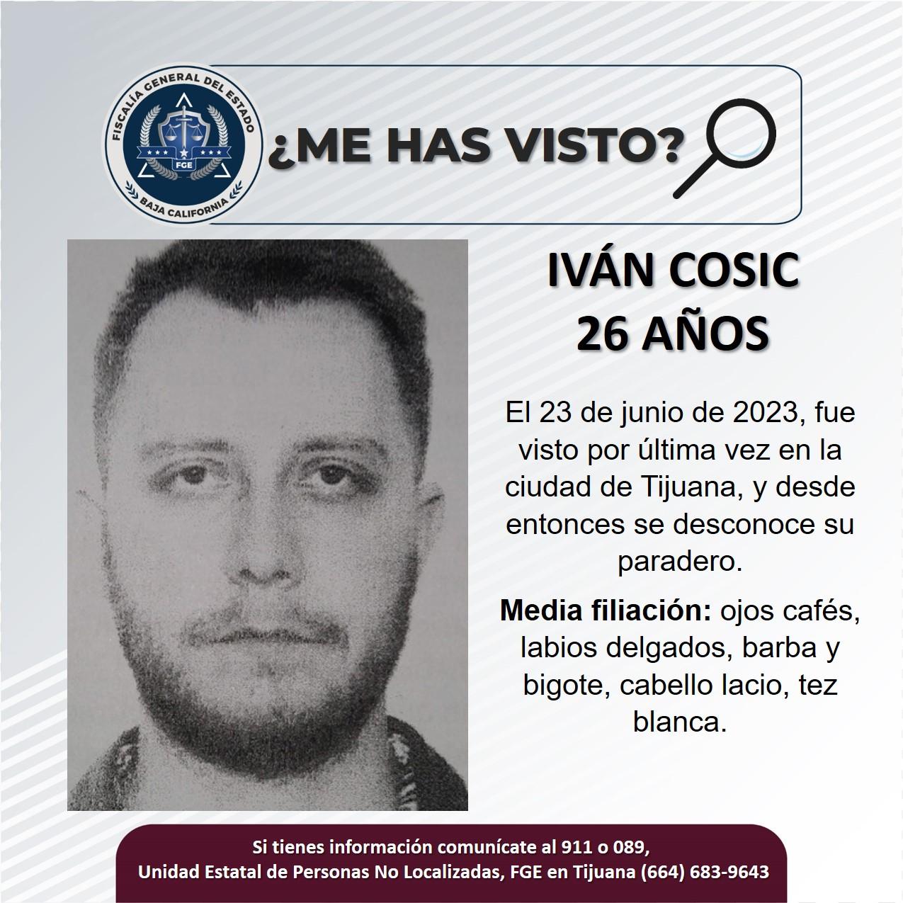 Servicio social: Se busca a Iván Cosic de 26 años de edad