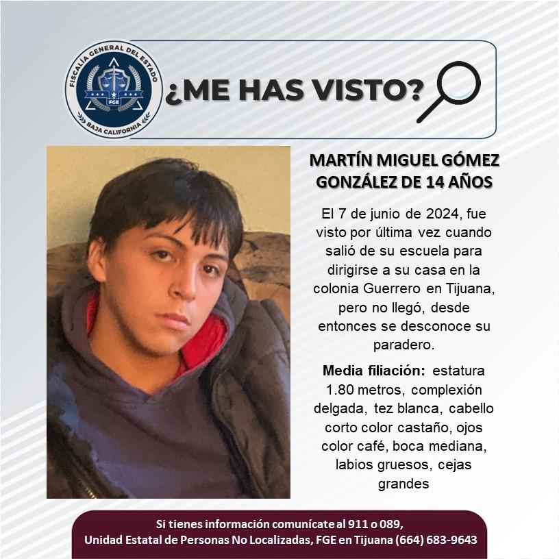 Servicio social: Se busca a Martín Miguel Gómez González de 14 años de edad