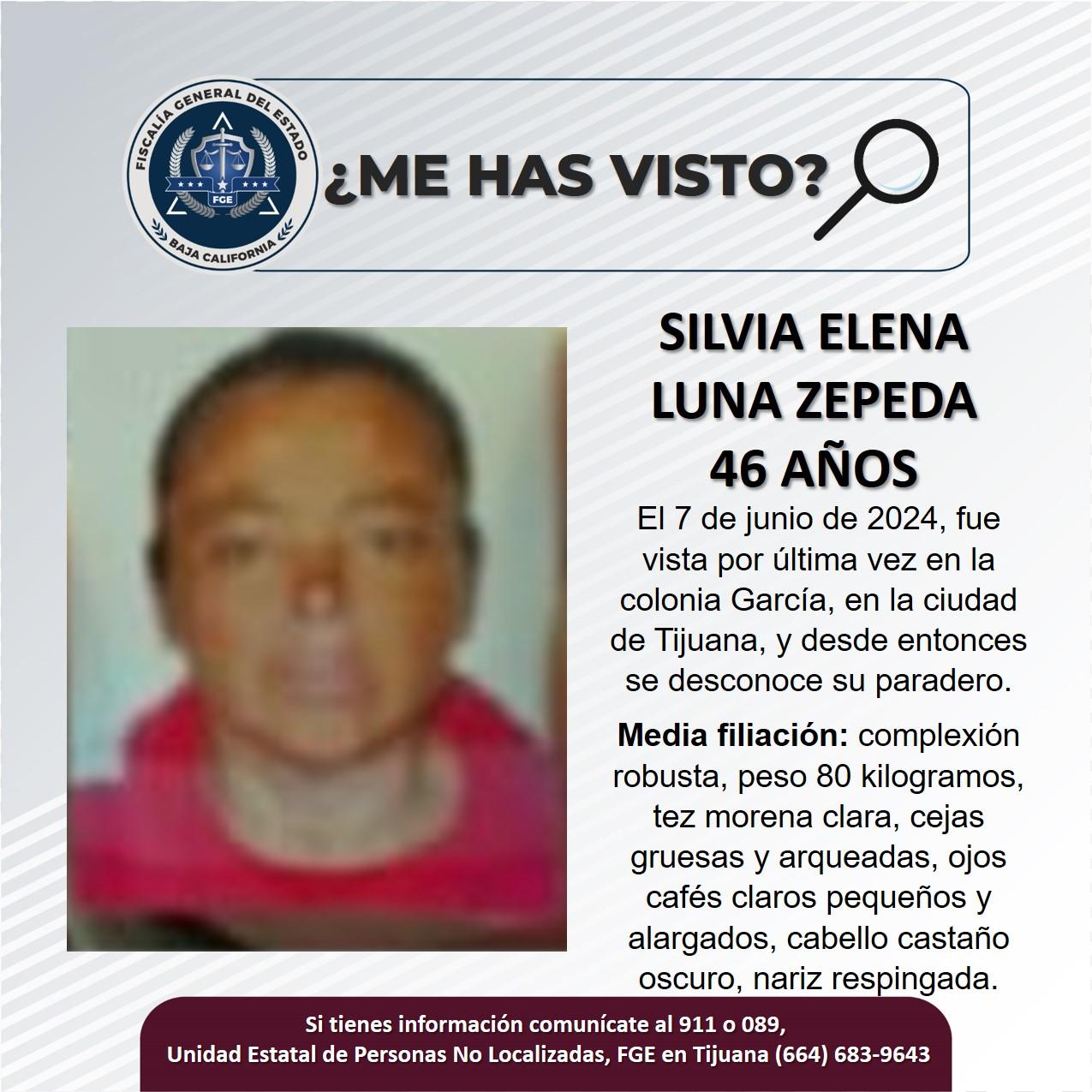 Servicio social: Se busca a Silvia Elena Luna Zepeda De 46 años de edad