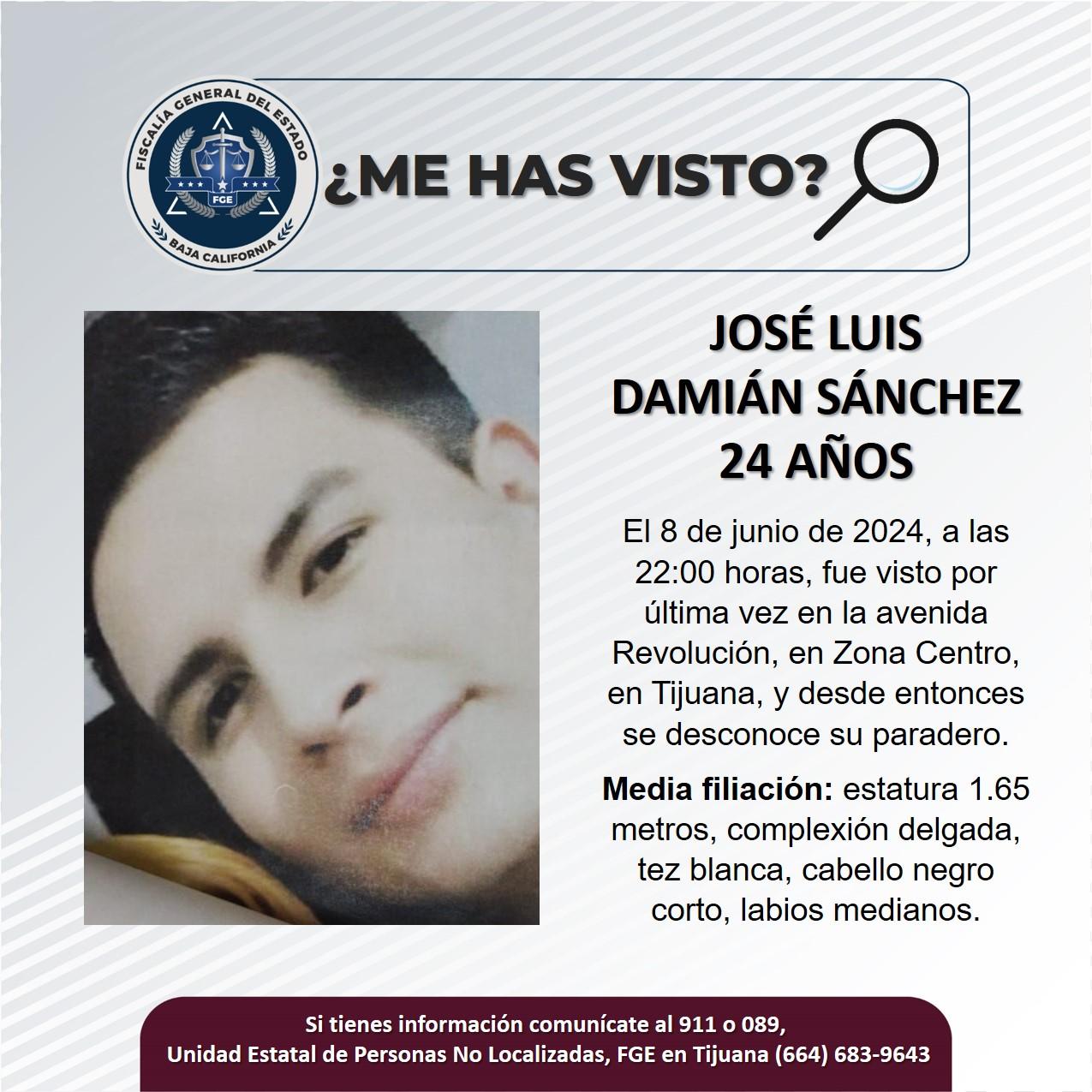 Servicio social: Se busca a José Luis Damián Sánchez de 24 años de edad