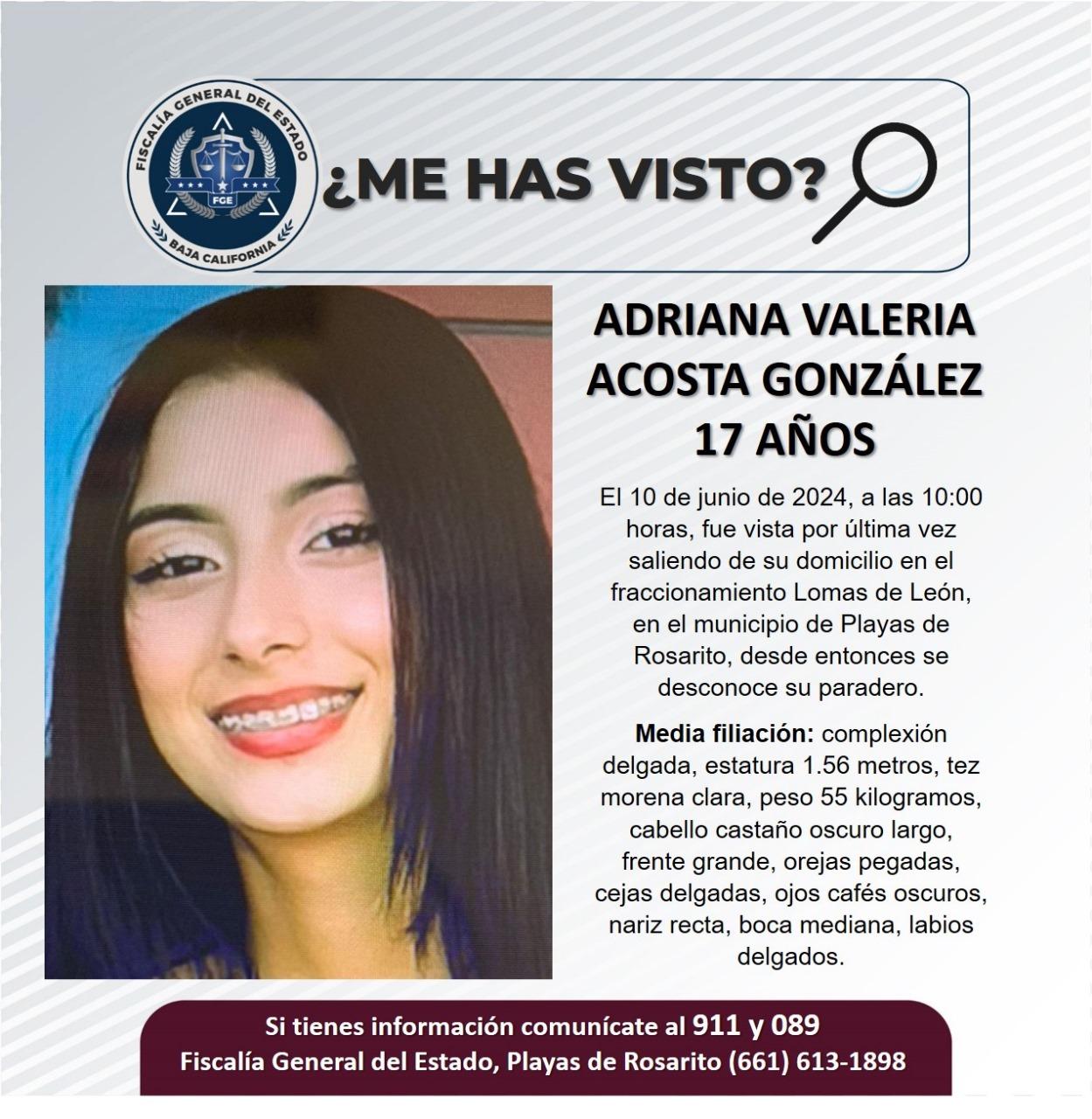 Servicio social: Se busca a Adriana Valeria Acosta González de 17 años de edad