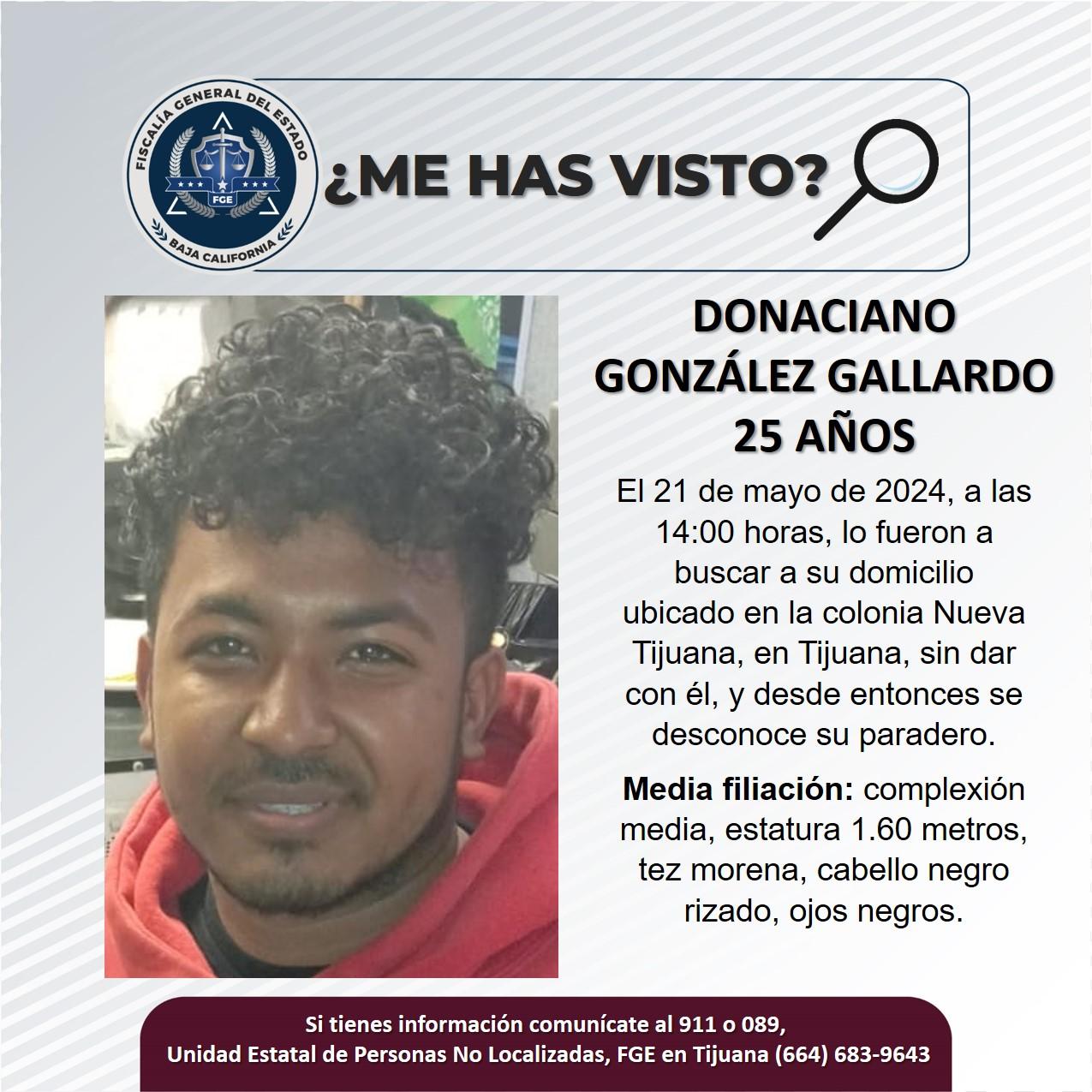 Servicio social: Se busca a Donaciano González Gallardo de 25 años de edad