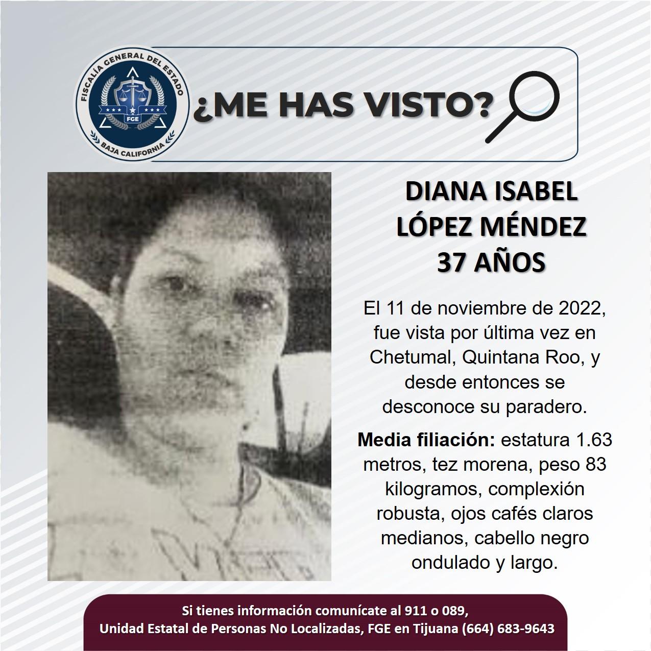 Servicio social: Se busca a Diana Isabel López Méndez de 37 años de edad
