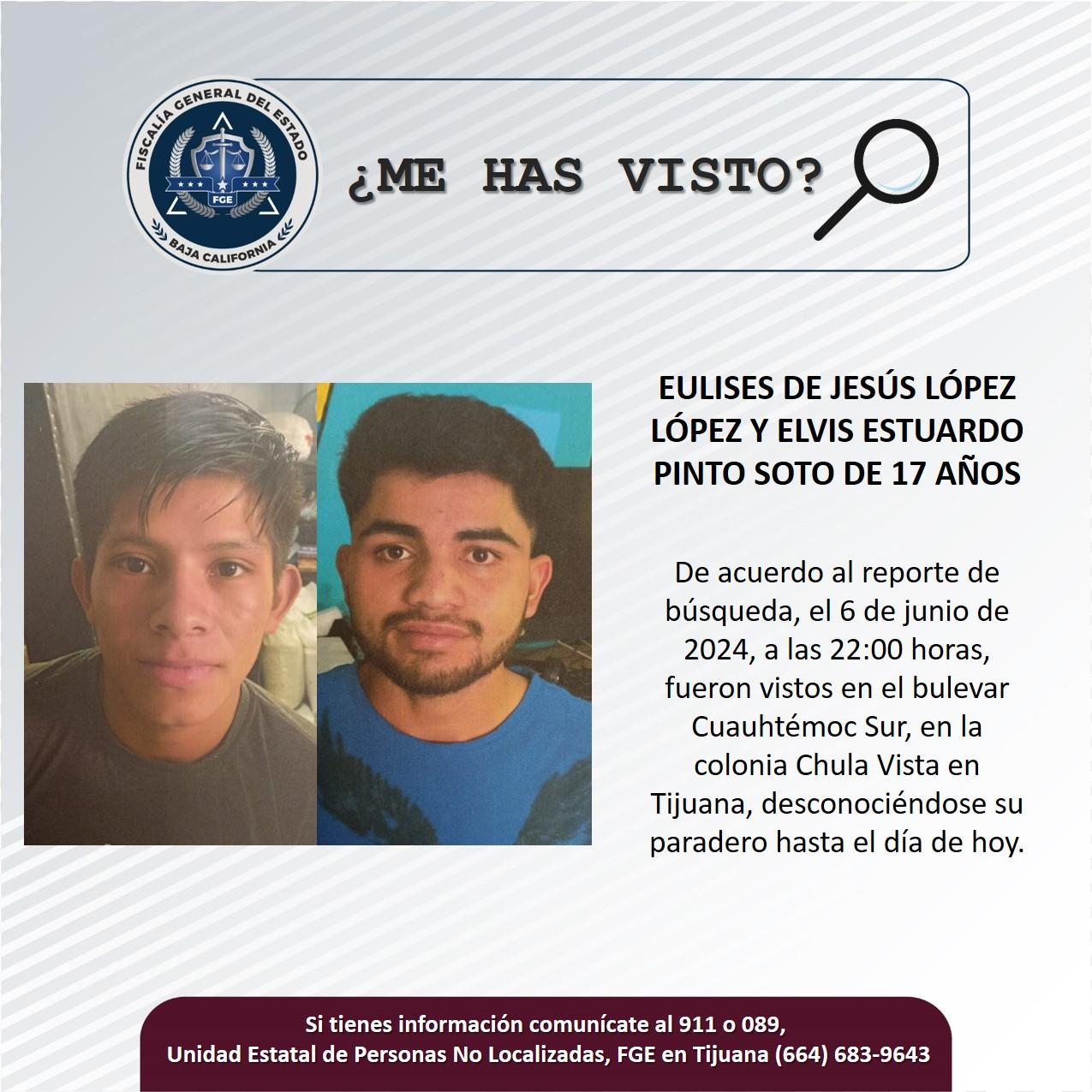 Servicio social: Se buscan a Eulises De Jesús López López y Elvis Estuardo Pinto Soto