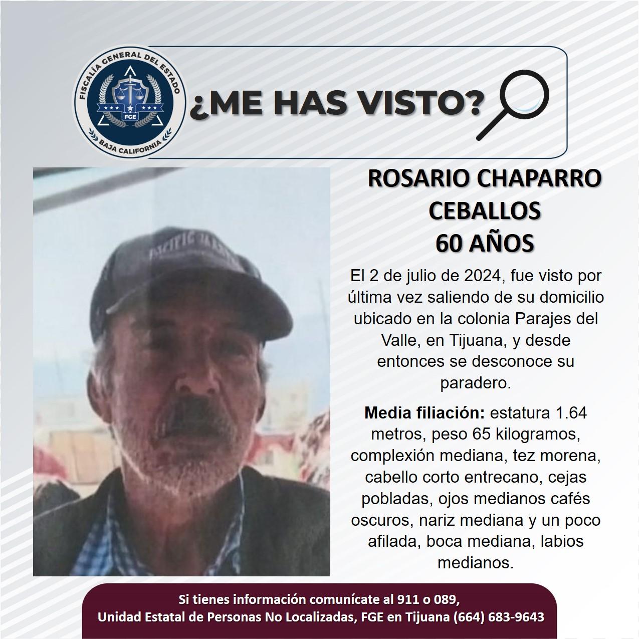 Servicio social: Se busca a Rosario Chaparro Ceballos de 60 años de edad