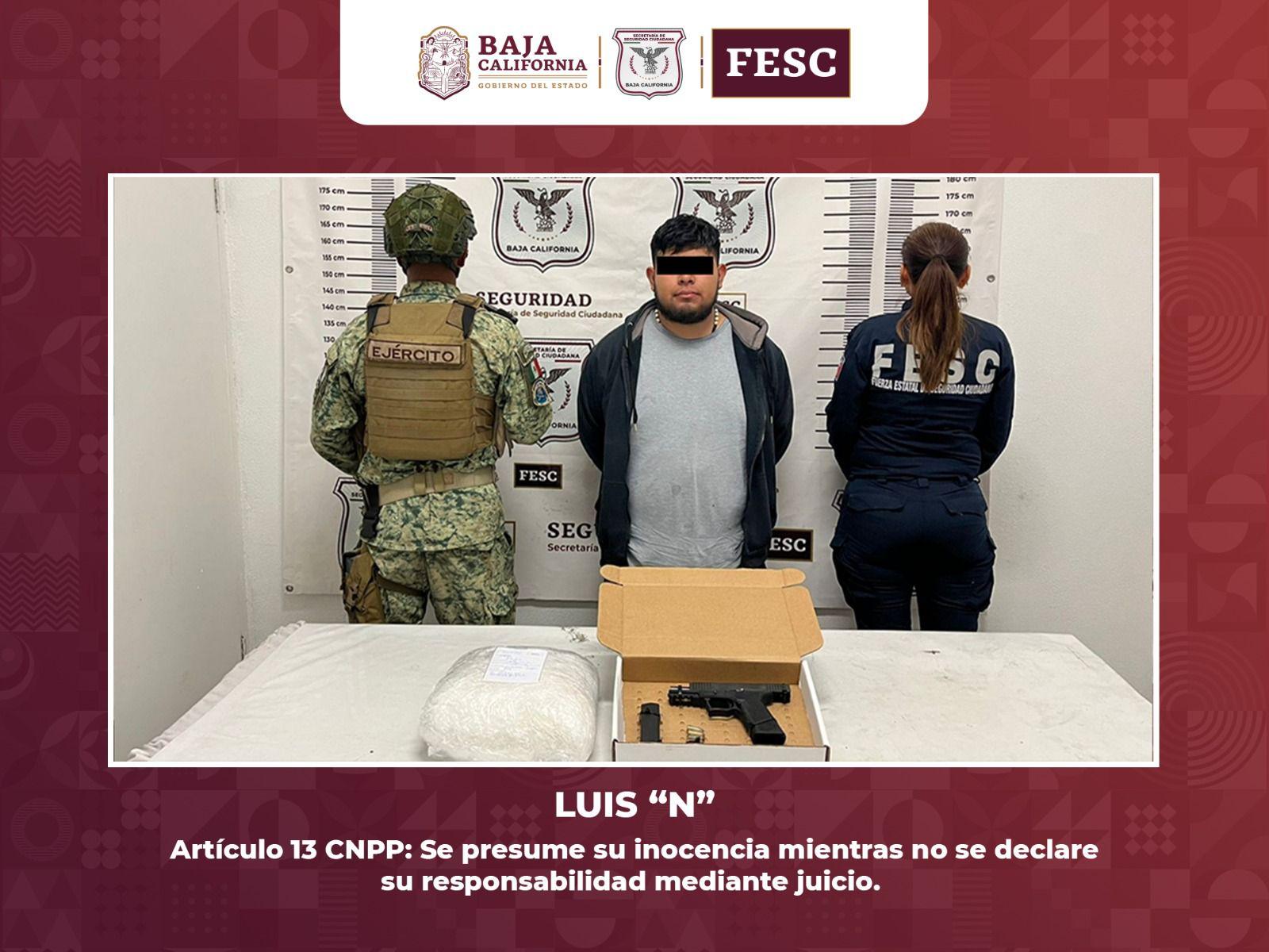 Confiscan Fuerza Estatal y SEDENA arma de fuego y metanfetamina en ensenada; detienen a un hombre