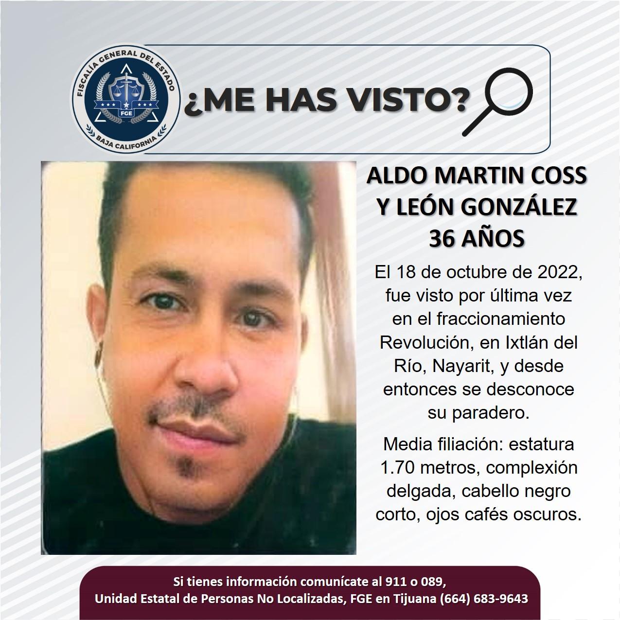 Servicio social: Se buscan a Aldo Martin Coss y León González de 36 años de edad