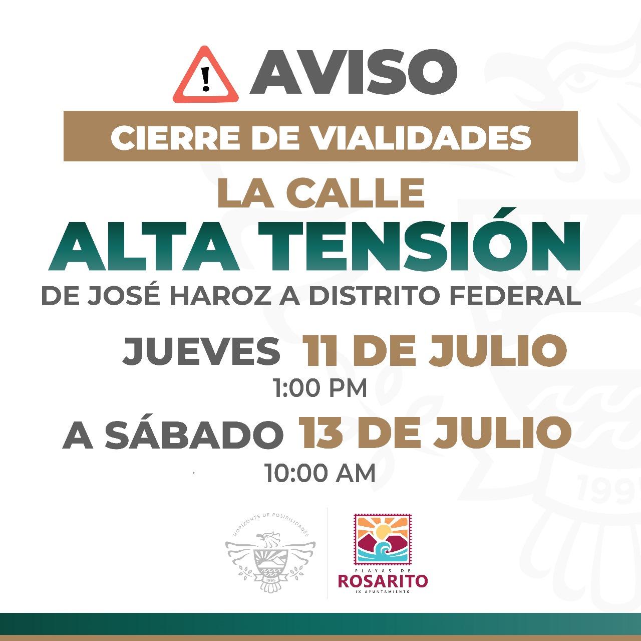 Anuncia Municipio cierre de la calle Alta Tensión a partir del jueves 11 de julio