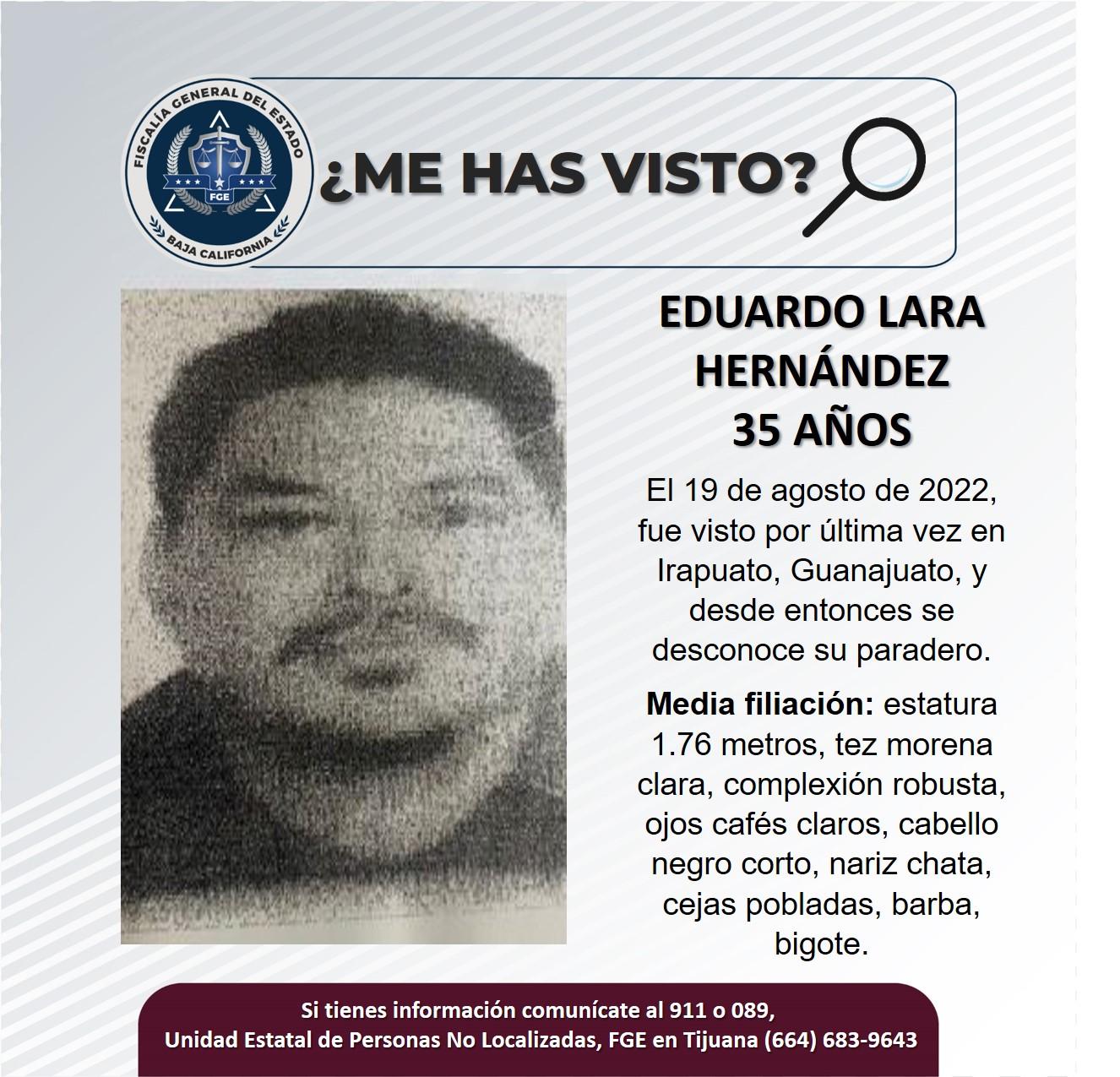 Servicio social: Se busca a Eduardo Lara Hernández de 35 años de edad