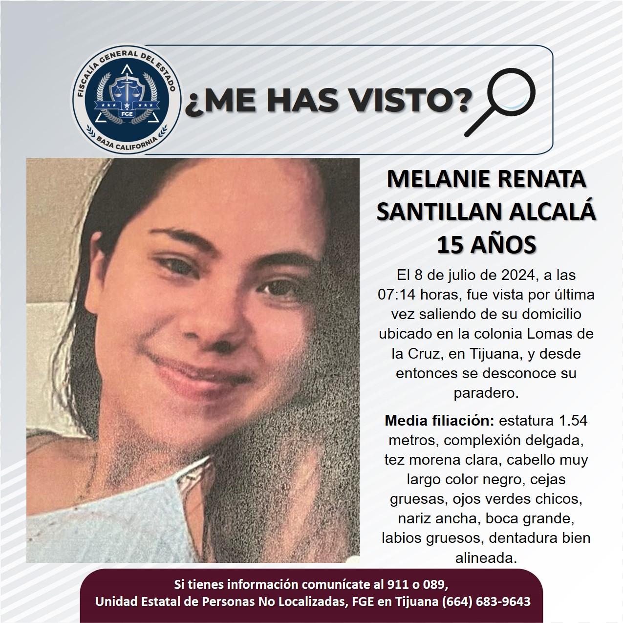 Servicio social: Se busca a Melanie Renata Santillan Alcalá de 15 años de edad