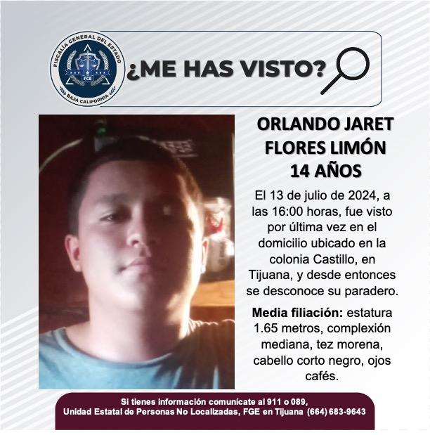 Servicio social: Se busca a Orlando Jaret Flores Limón de 14 años de edad