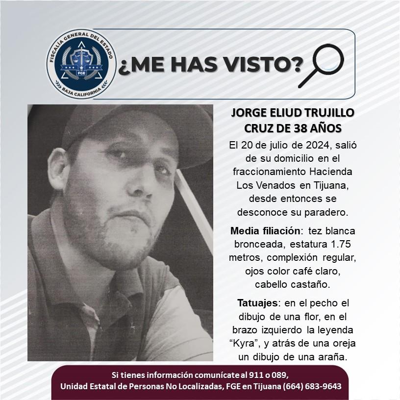 Servicio social: Se busca a Jorge Eliud Trujillo Cruz de 38 años de edad