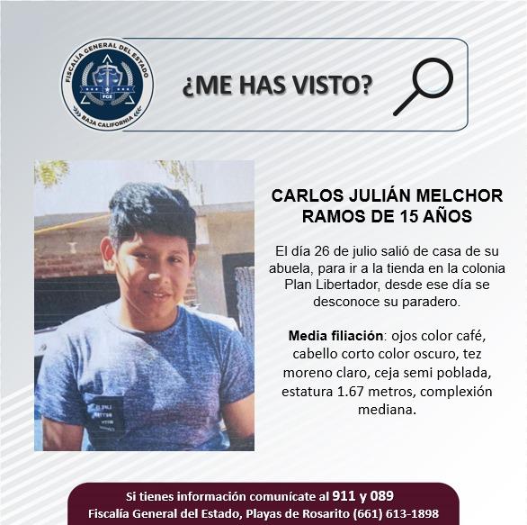 Servicio social: Se busca a Carlos Julián Melchor Ramos de 15 años de edad