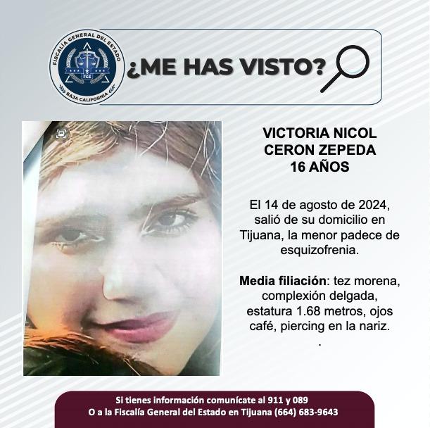 Servicio social: Se busca a Victoria Nicol Ceron Zepeda 16 años