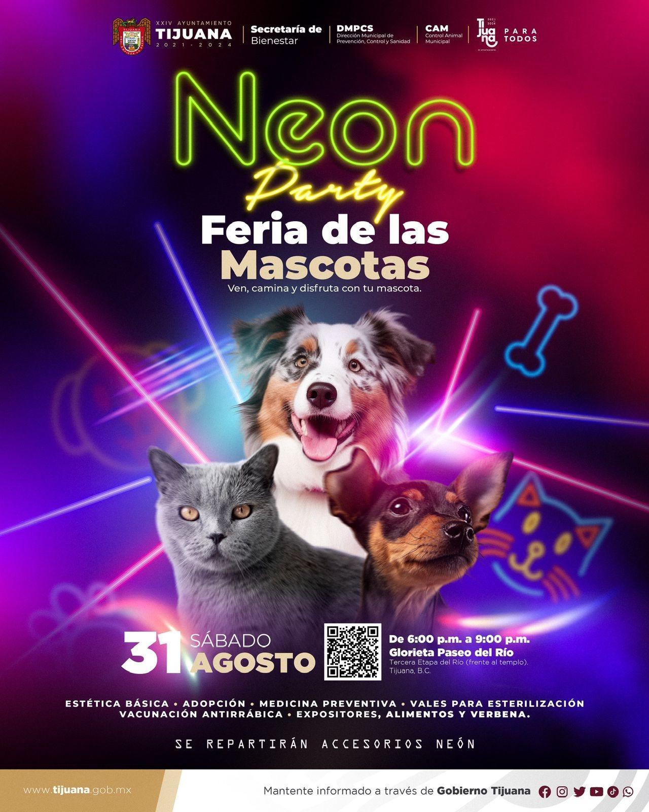 Invita Ayuntamiento de Tijuana a feria de las mascotas “Neon Party”