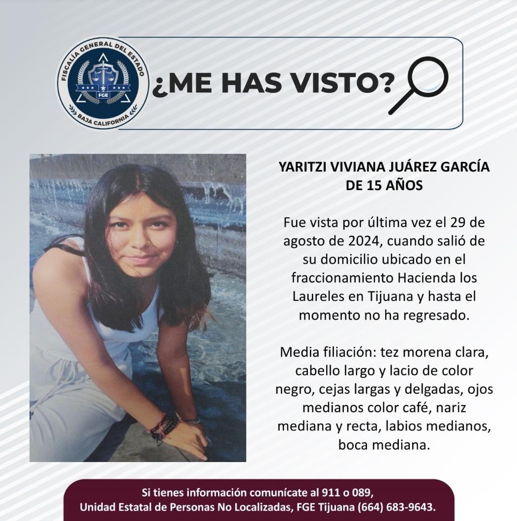 Servicio social: Se busca a Yaritzi Viviana Juárez García de 15 años