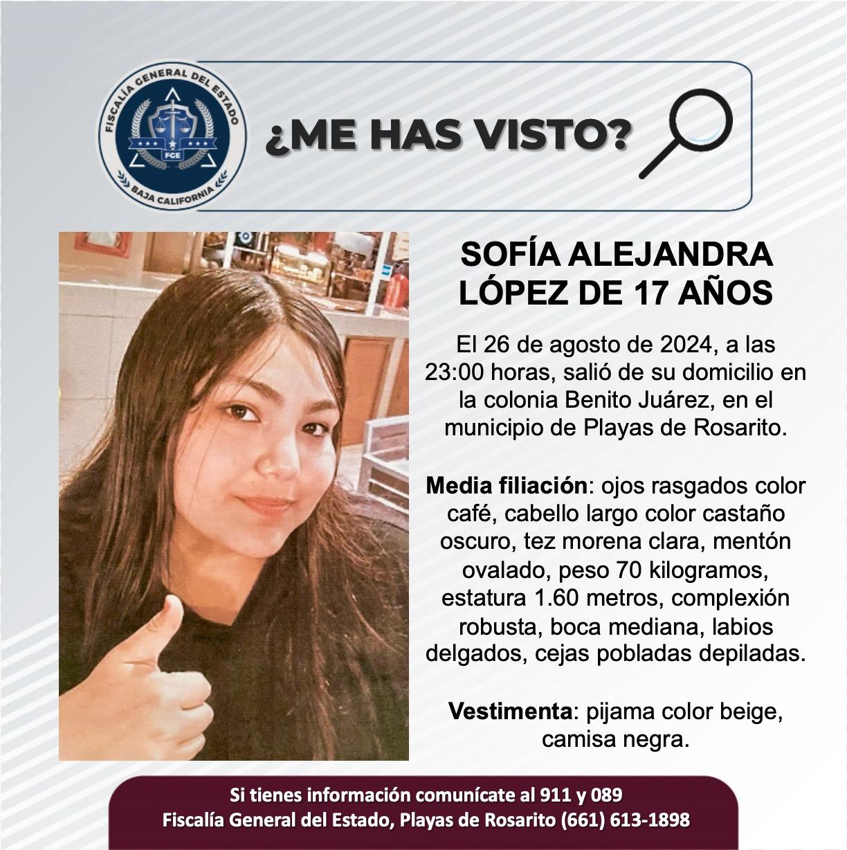 Servicio social: Se busca a Sofía Alejandra López de 17 años de edad