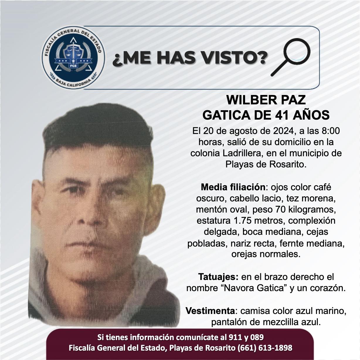 Servicio social: Se busca a Wilber Paz Gatica de 41 años de edad