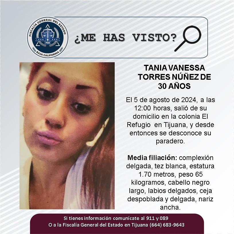 Servicio social: Se busca a Tania Vanessa Torres Núñez de 30 años de edad