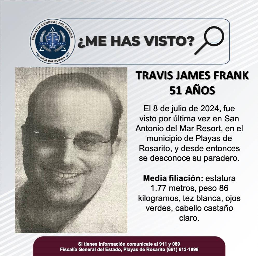 Servicio social: Se busca a Travis James Frank de 51 años de edad